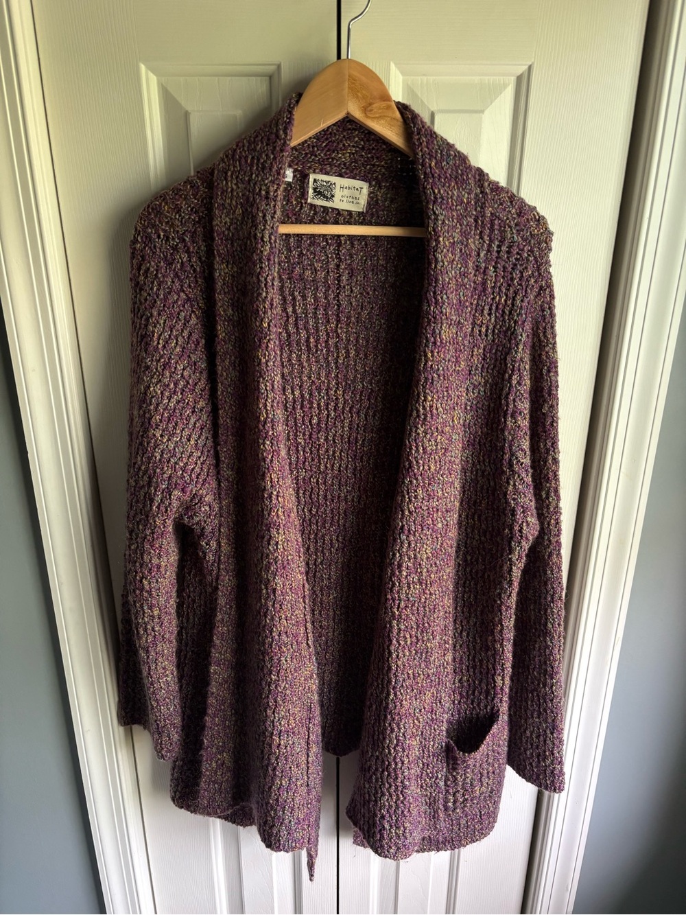 Habitat Purple Marled Wool Blend Chunky Knit Open Cardigan Sweater Size Small